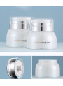  Cream container, pearl white, white pump cap, silver neck, clear cover, 50g