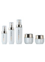  White pump bottle, round shape, gold pump cap, 30ml